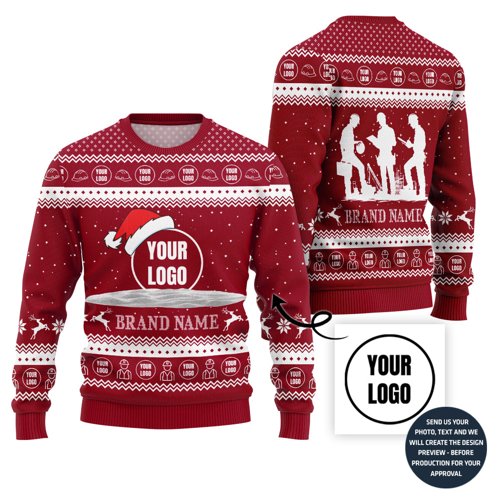 Custom Logo For Company Construction Industry Ugly Christmas Sweater