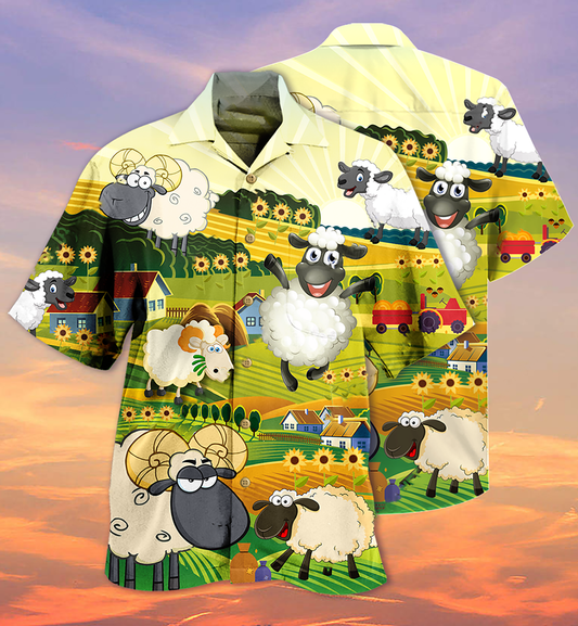 Sheep Happiness Sunflower Field - Hawaiian Shirt 