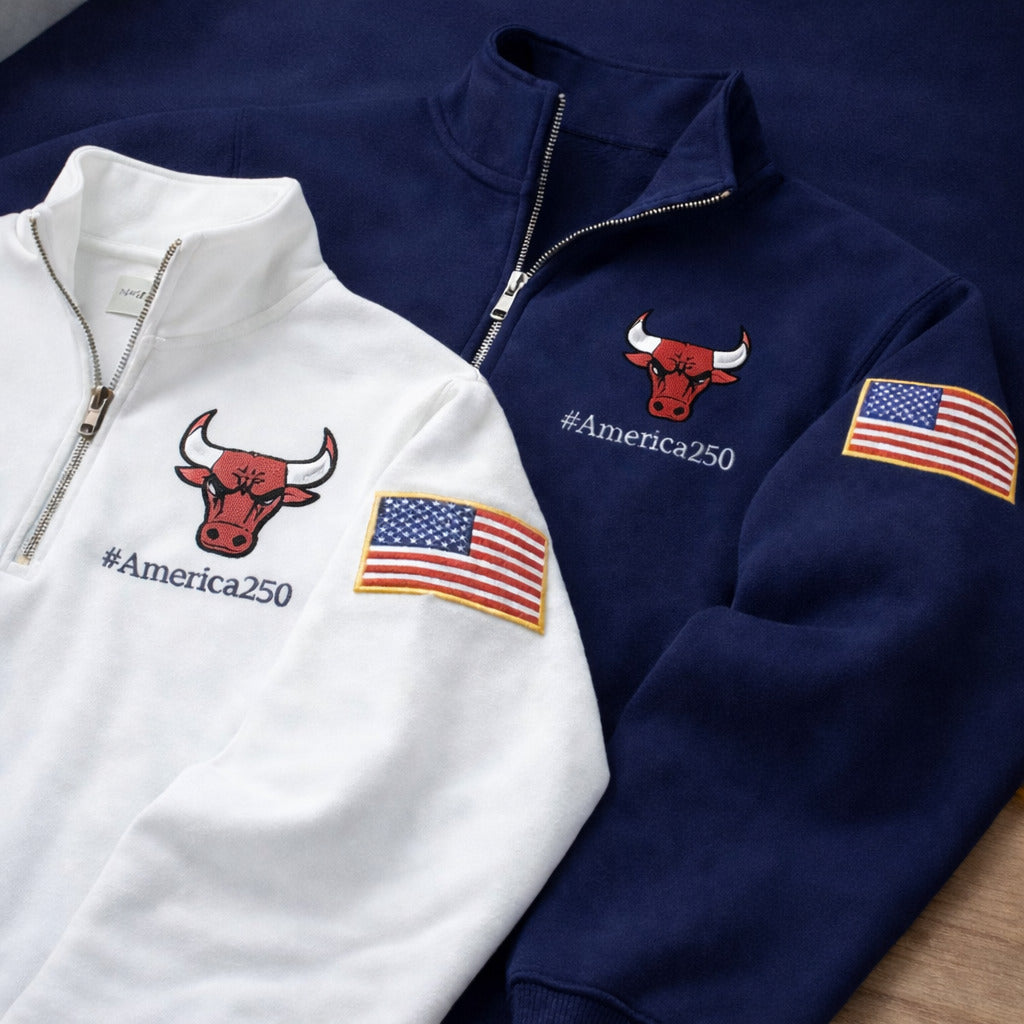 Basketball Logo America 250 Anniversary Anniversary Embroidered Logo Premium Quarter Zip Sweatshirt, Unisex Football Sweatshirt-Sweatshirts-5TO9VIBE