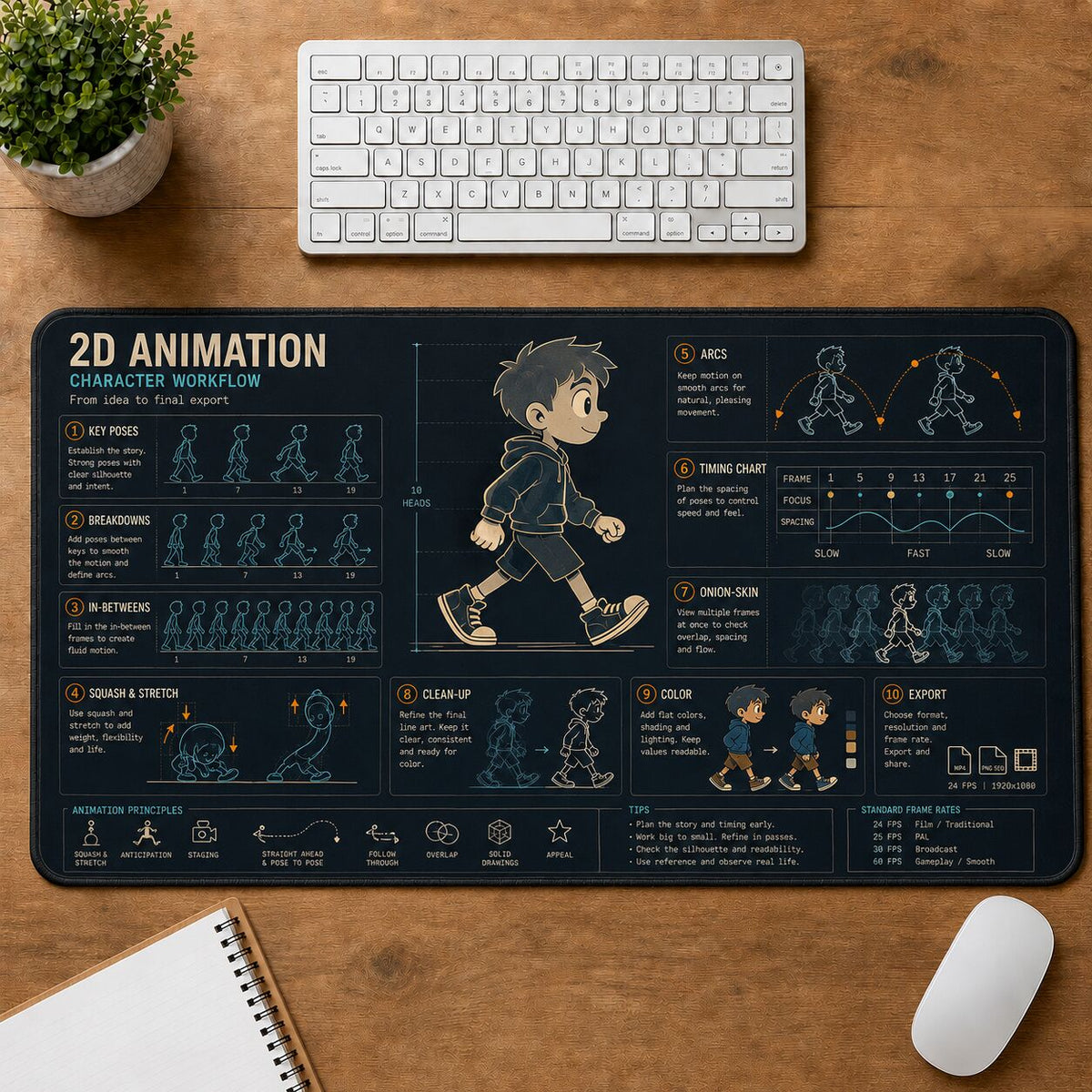 2D Animation Creative Reference Guide Desk Mat | 5To9Vibe