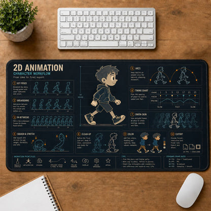 2D Animation Creative Reference Guide Desk Mat | 5To9Vibe