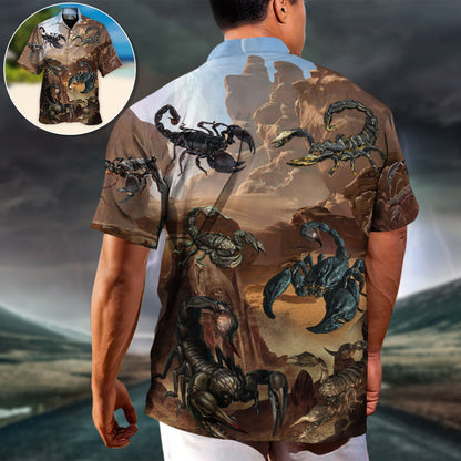Scorpion Style With Mountain Behind - Unisex Hawaiian Shirt For Men and Women
