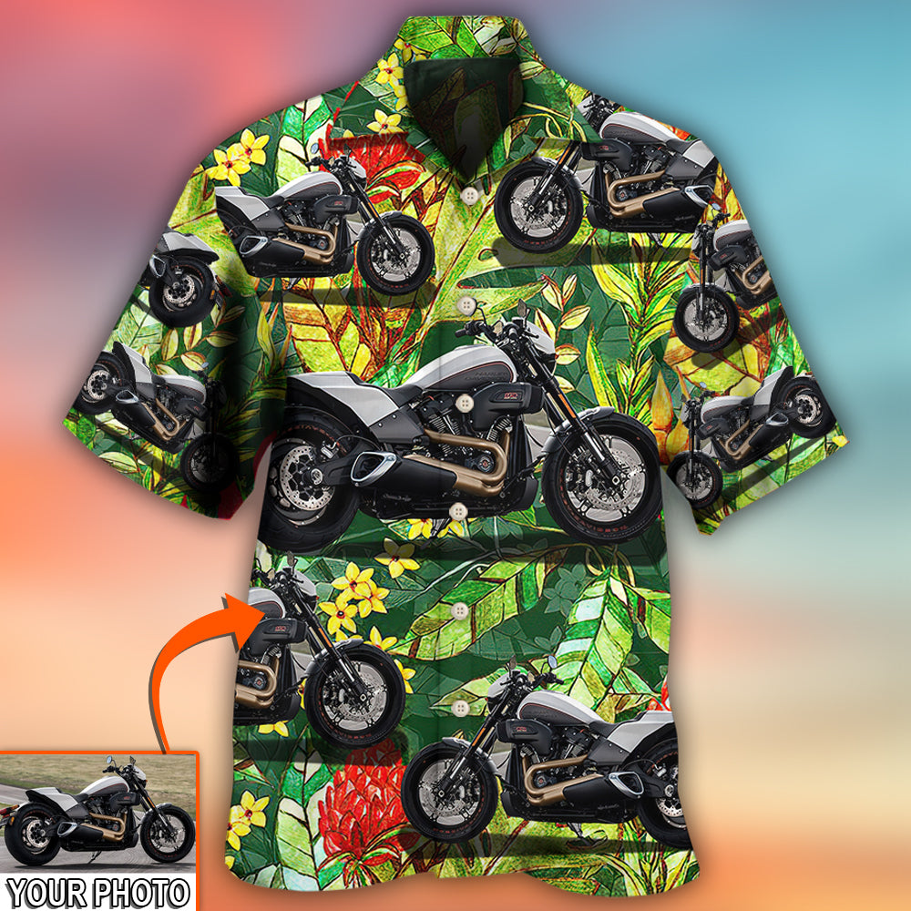 Motorcycle Cool Style Tropical Flower Custom Photo - Hawaiian Shirt 