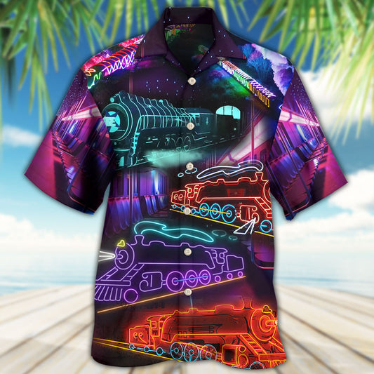 Train Neon Art Night Life - Hawaiian Shirt 