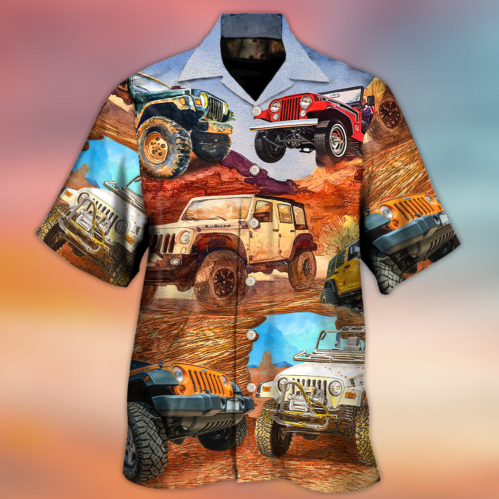 Jeep In The Desert Vintage Art Style - Hawaiian Shirt 