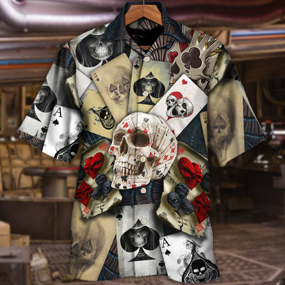 Skull Gambling Card Retro Art - Unisex Hawaiian Shirt For Men and Women
