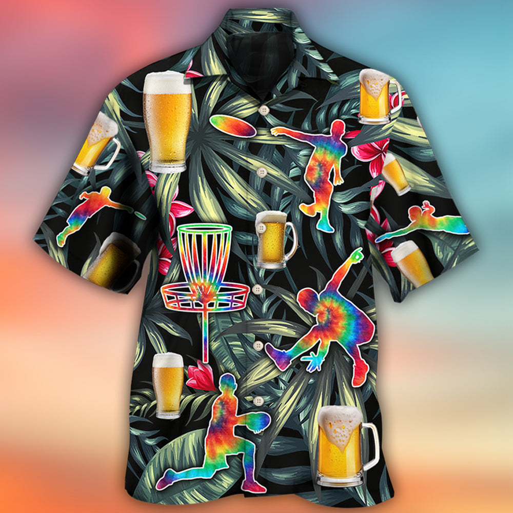 Beer And Disc Golf Tropical Flower Tie Dye - Hawaiian Shirt 