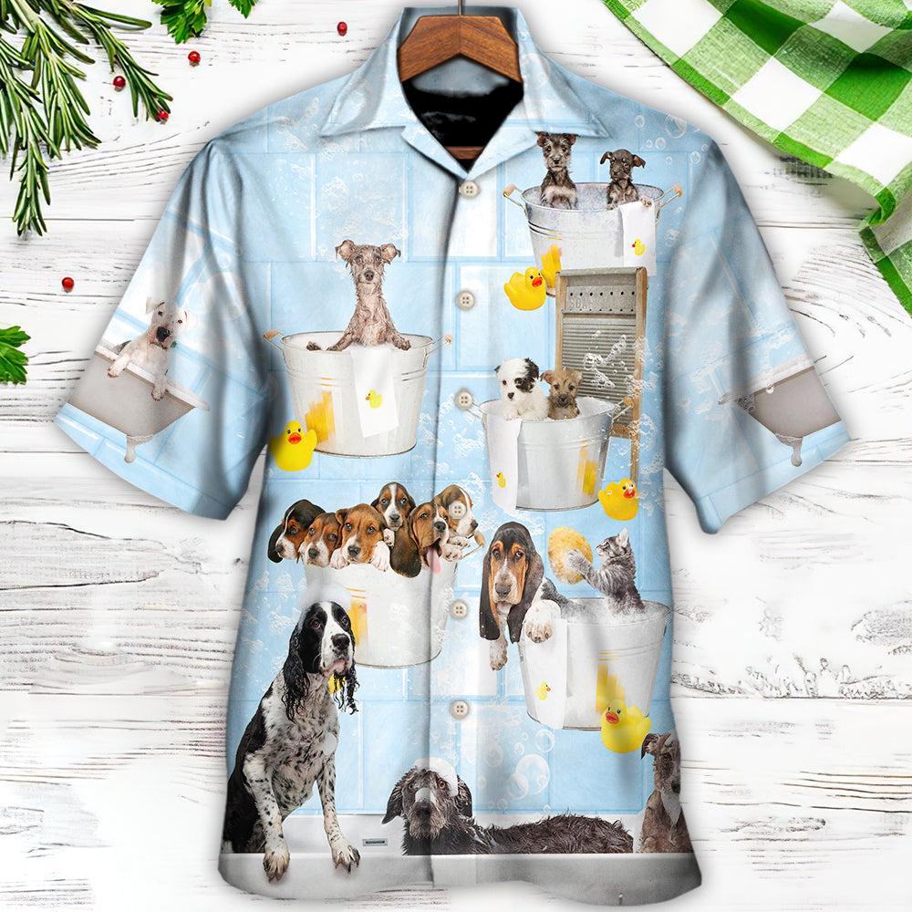 Dog Grooming Shower Happy In Bathroom - Hawaiian Shirt 