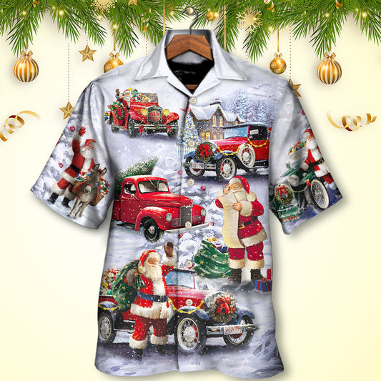 Christmas Santa Claus Funny Red Truck Gift For Xmas Painting Style - Hawaiian Shirt 