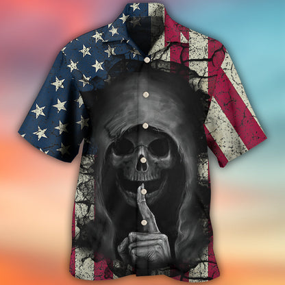 Skull Dark American Flag Vintage - Hawaiian Shirt 