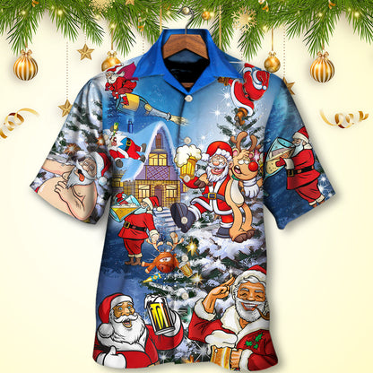 Christmas Funny Santa Claus Drinking Beer Troll Xmas - Hawaiian Shirt 