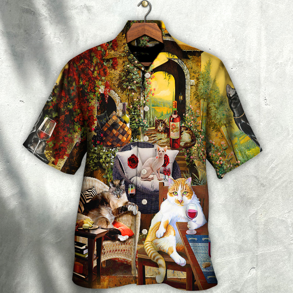 Cat Drink Wine and Judge - Hawaiian Shirt 