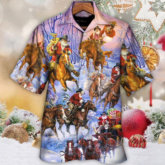 Christmas Santa And Horse Ho Ho Ho Everywhere Merry Xmas - Hawaiian Shirt