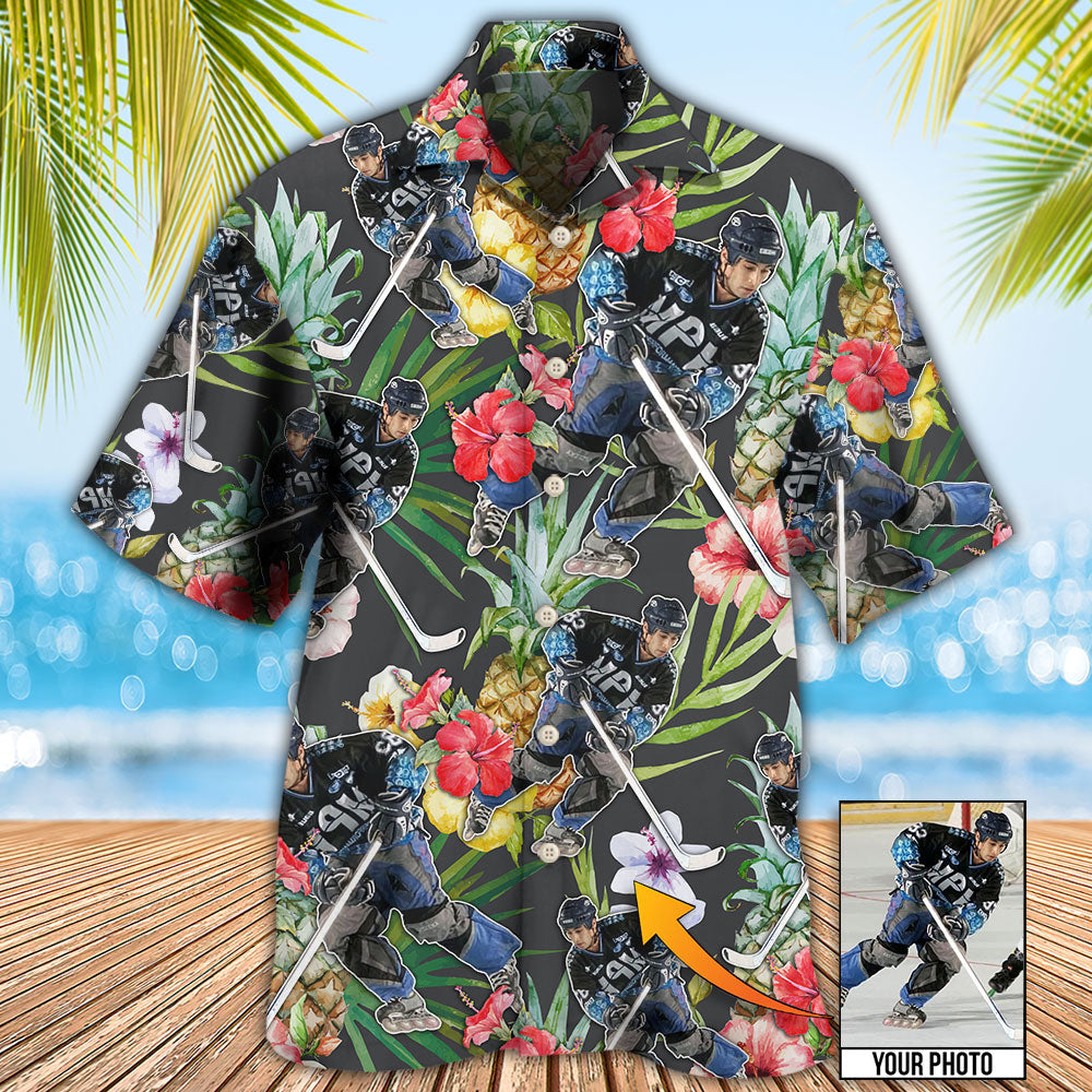 Hockey Tropical Flower Pineapple Custom Photo - Hawaiian Shirt 
