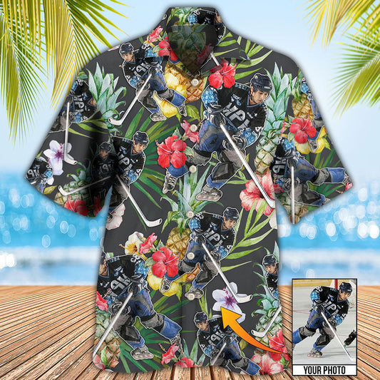 Hockey Tropical Flower Pineapple Custom Photo - Hawaiian Shirt 