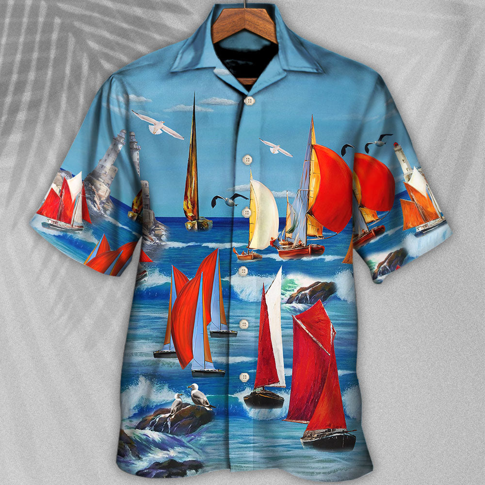 Yacht Colorful Cutter Blue Sky - Hawaiian Shirt 