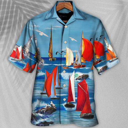 Yacht Colorful Cutter Blue Sky - Hawaiian Shirt 