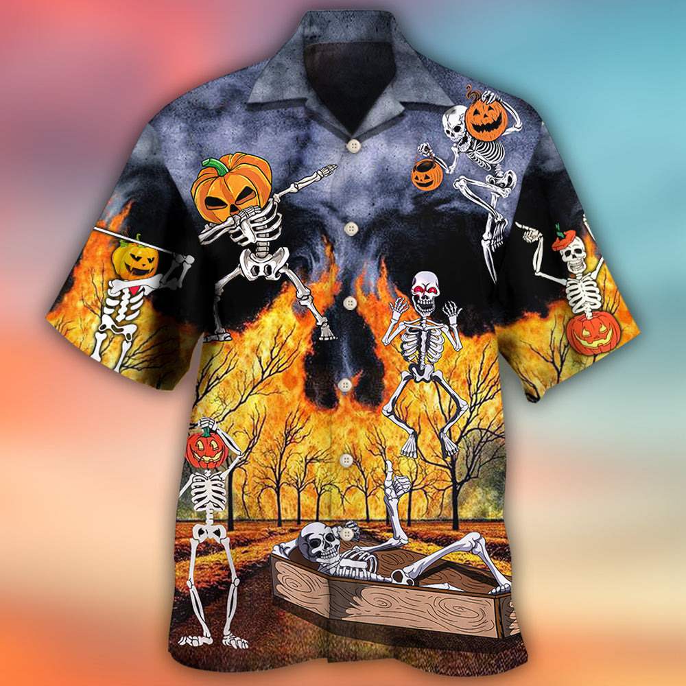 Halloween Skeleton Party Pumpkin Burning Scary - Hawaiian Shirt 