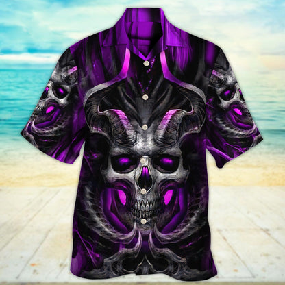 Skull Dark Purple Fire Lighting - Hawaiian Shirt 