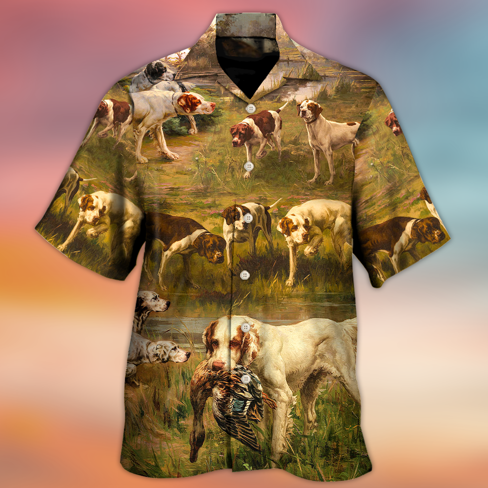 Hunting Dog Hunting Duck Art Style - Hawaiian Shirt 