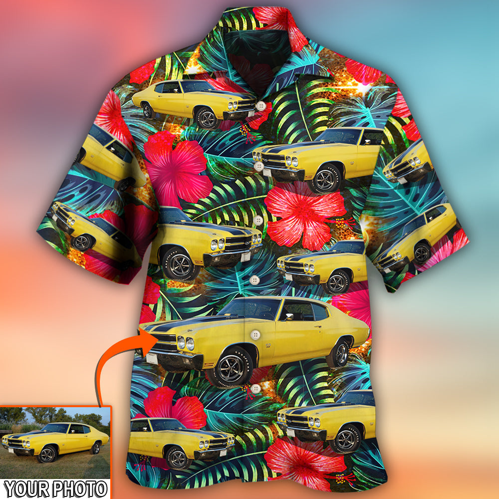 Car Chevelle Car Cool Tropical Flower Custom Photo - Hawaiian Shirt 