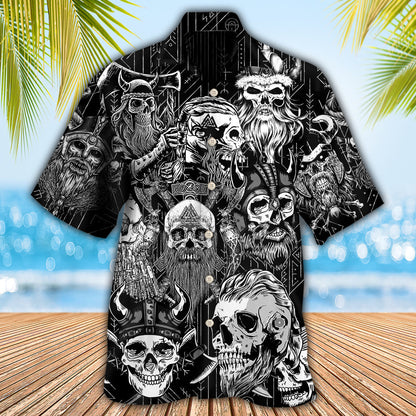 Viking Beard Warrior Skull With Crossed Axes - Hawaiian Shirt 