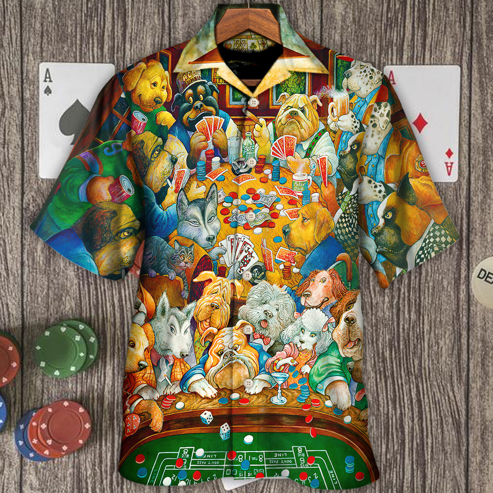 Gambling Dog Canines Playing Poker - Hawaiian Shirt 