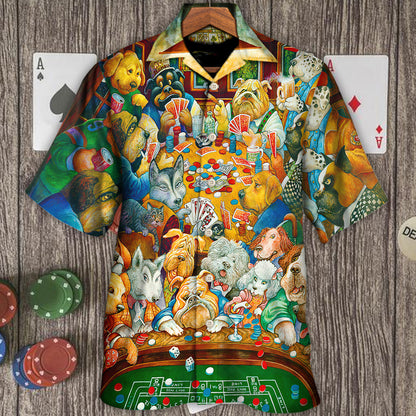 Gambling Dog Canines Playing Poker - Hawaiian Shirt 