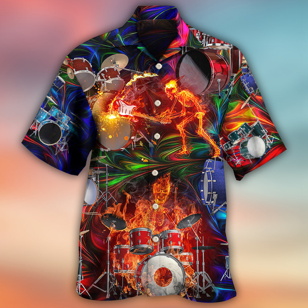 Drum Is My Life Fire Skull Colorful Style - Hawaiian Shirt 