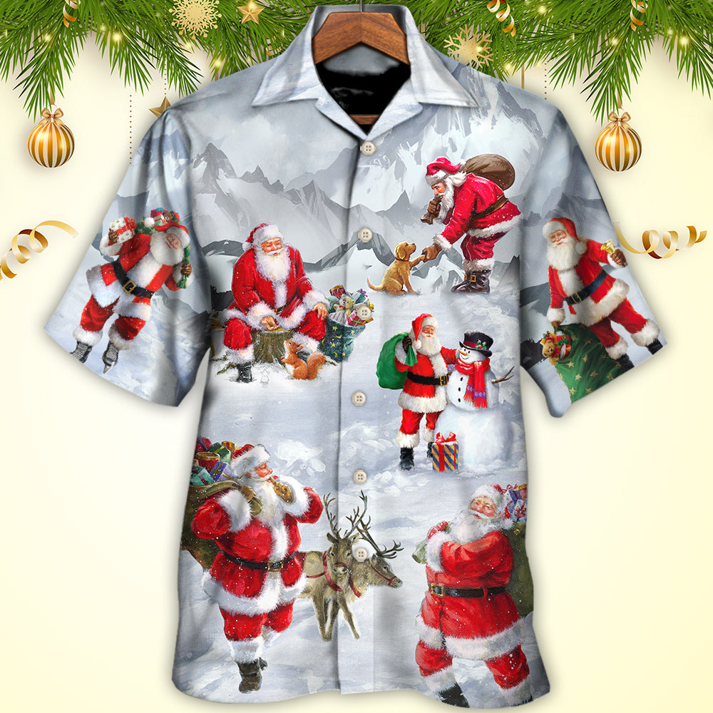 Christmas Santa Claus In The Snow Mountain Art Style - Hawaiian Shirt 