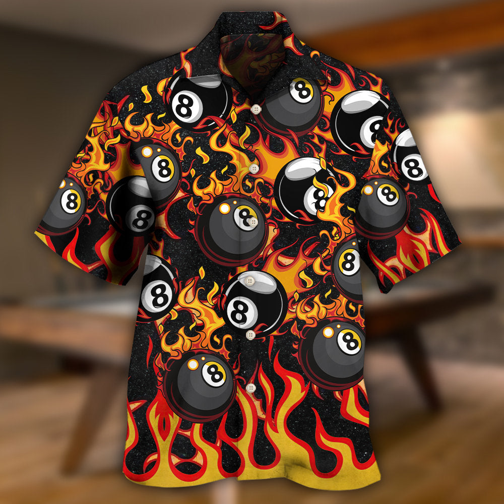 Billiard Eight Ball Burning With Fire Flames - Hawaiian Shirt 