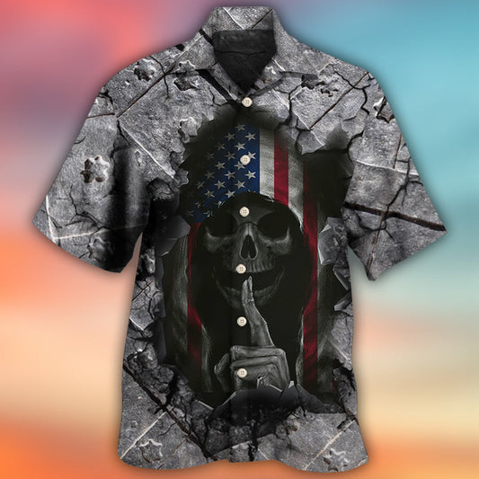 Skull Dark American Flag Strong Wrought Iron - Hawaiian Shirt 