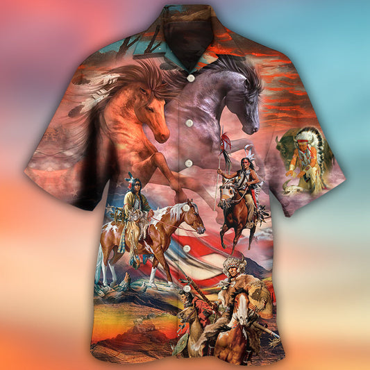 Native American Independence Day Horse American Flag - Hawaiian Shirt 