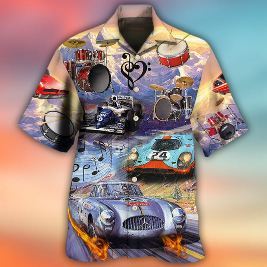 Racing And Drum Lover Music And Car - Hawaiian Shirt 