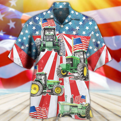 Tractor Independence Day Watercolor Tractor US Flag - Hawaiian Shirt 