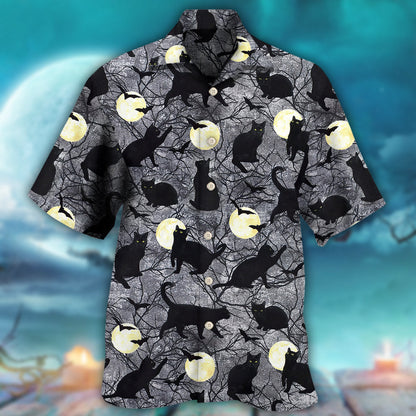 Halloween Black Cat Pattern - Hawaiian Shirt 