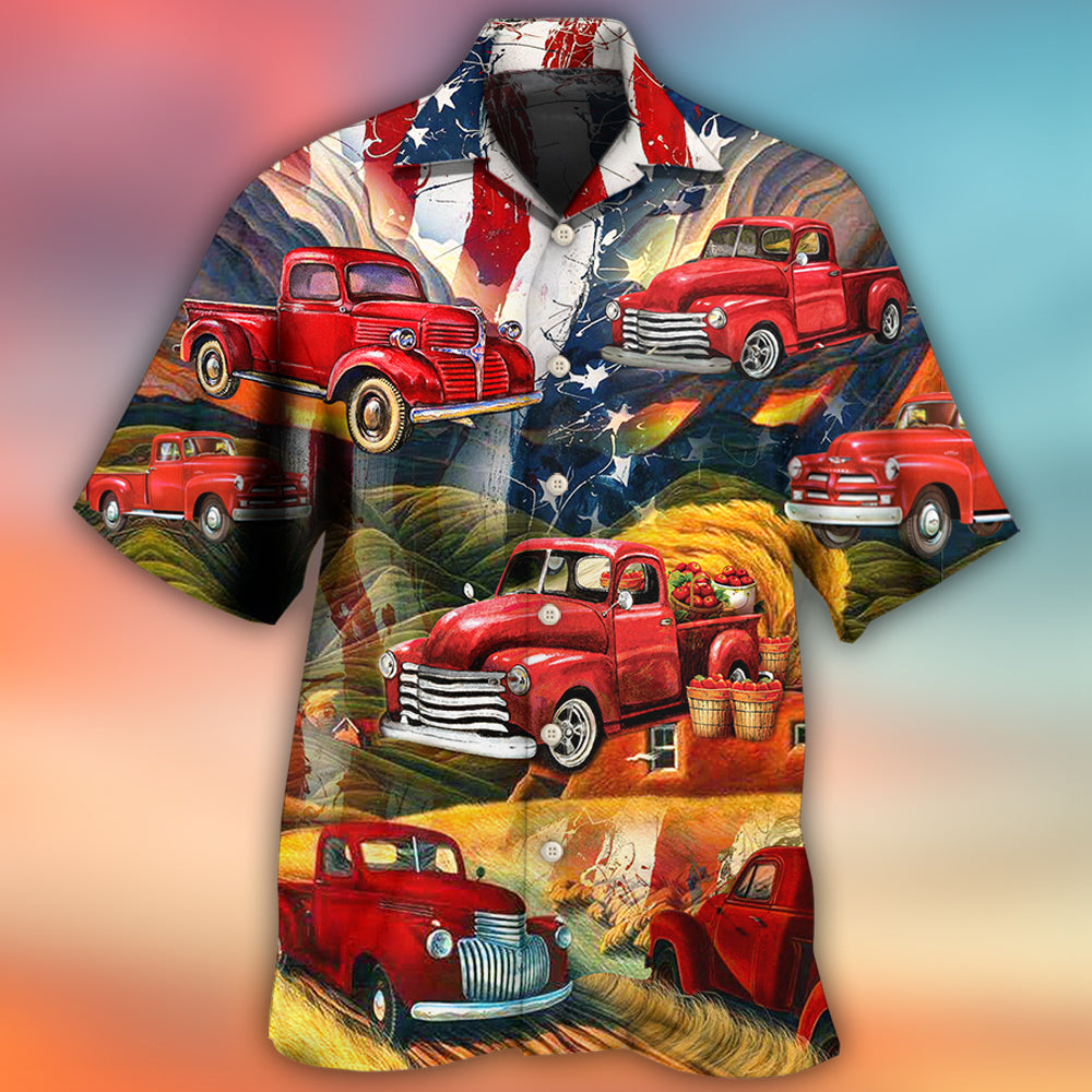 Car Independence Day Red Car Vintage - Hawaiian Shirt 