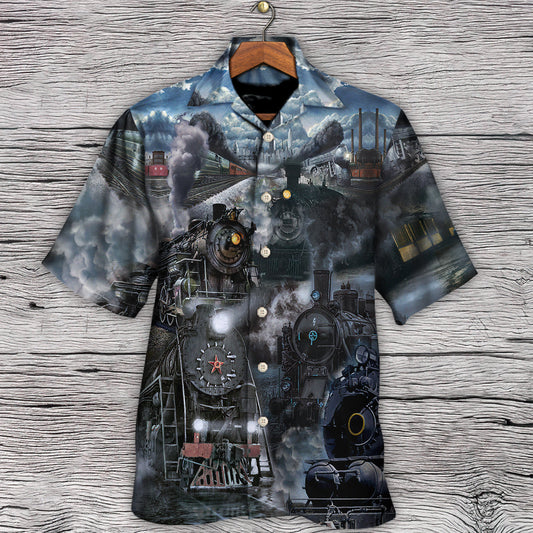 Train Emerging From A Cloud Of Steam In The Middle Night - Hawaiian Shirt 