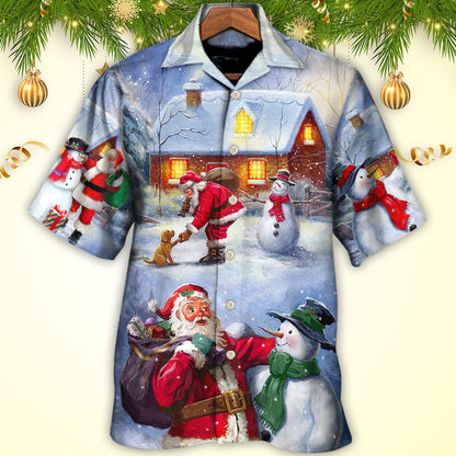 Christmas Santa Love Snowman In The Village Gift For Xmas - Hawaiian Shirt 