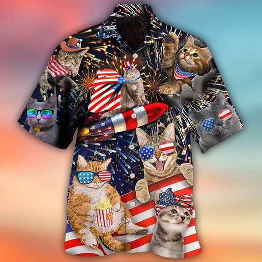 Cat Independence Day Happy Firework - Hawaiian Shirt 