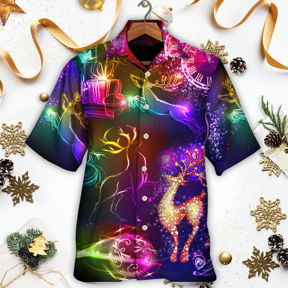 Christmas Reindeer Neon Light Bright - Hawaiian Shirt 