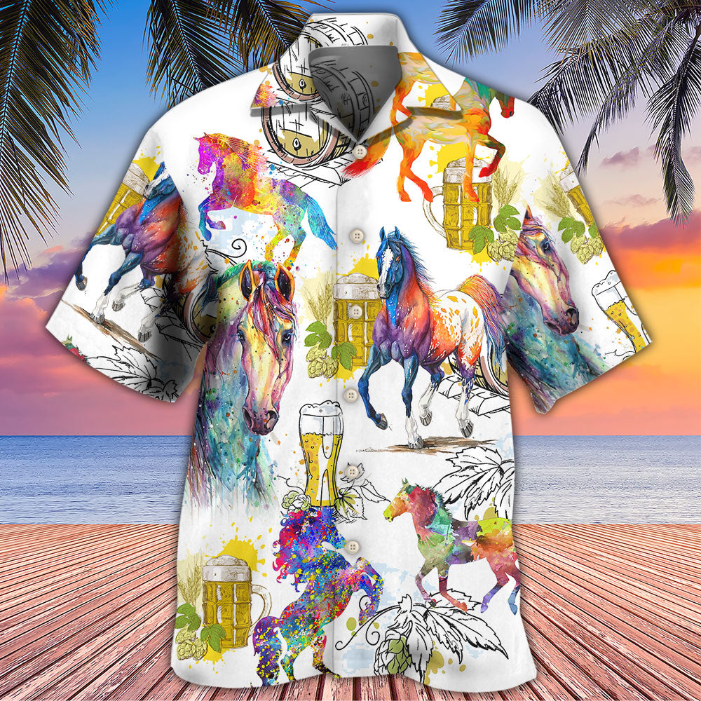 Horse I Like Horse And Beer - Hawaiian Shirt 