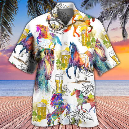 Horse I Like Horse And Beer - Hawaiian Shirt 