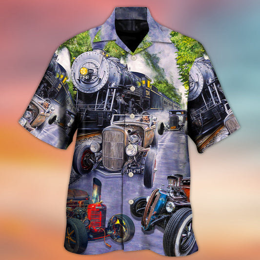 Hot Rod Racing Train Cool Art Style - Hawaiian Shirt 