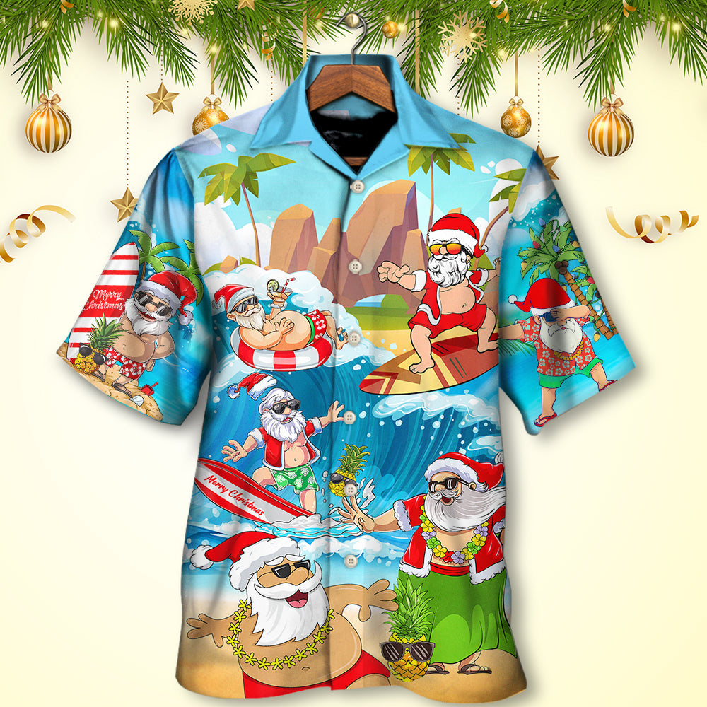 Christmas Santa Claus Play On The Beach Mele Kalikimaka Funny - Hawaiian Shirt 