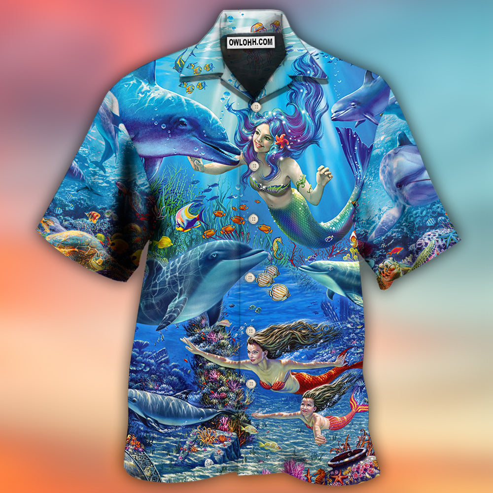 Dolphin Mermaid Lover Blue Sea Style - Hawaiian Shirt 