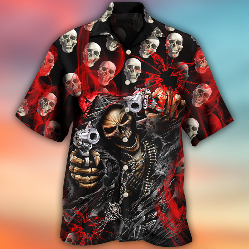 Skull Dark Gun Red Smoke Lighting - Hawaiian Shirt 
