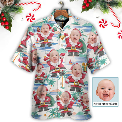 Christmas Santa Summer Beach Custom Photo - Hawaiian Shirt 
