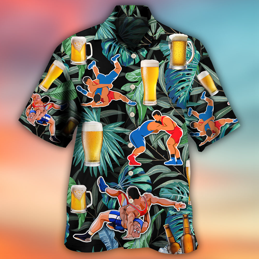 Beer And Wrestling Tropical Pattern - Hawaiian Shirt 
