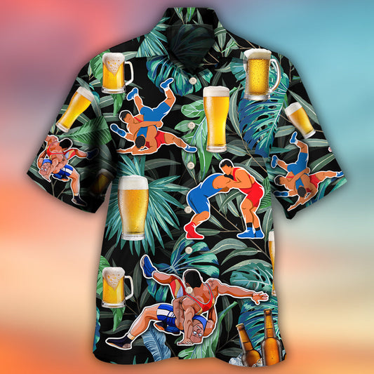 Beer And Wrestling Tropical Pattern - Hawaiian Shirt 